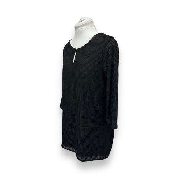 Calvin Klein Women’s 3/4 Sleeve Keyhole Front Sheer Waffle Asymmetric Tunic - Picture 3 of 10